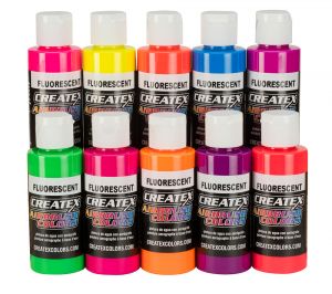 Createx Airbrush Colors 10 Color Fluorescent Set, 2 oz.